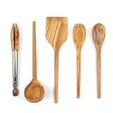 Salt & York Olive Wood Wooden Cooking Utensils, 5-Pc Kitchen Utensil Set