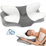 Cervical Pillow for Neck Pain Relief, Ergonomic Neck Pillow for Sleeping, Contour Pillow for Neck Support, Memory Foam Pillows for Side Back Stomach Sleepers(White&Grey)