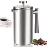 12 OZ French Press Coffee Maker, Sturdy Full Stainless Steel Coffee Press | Mini Small Camping French Presses Coffee Maker, Teapot for Kitchen Travel, 1-2 Cup, 350 ml, Elegant Silver