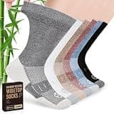 NOLUNT Diabetic Socks for Men,6 Pairs Non Binding Crew Diabetic Neuropathy Socks for Men 9-12 10-13 13-15(Deep Grey+Brown+White+Deep Blue+Black+Deep Brown-Large)