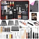IMZAY 415 PCS Leather Working Kit, Leather Tool Kit, LeatherCrafting Set | Leather Working Tools for Beginners with Punching Sewing Stamping Sanding Tools for Leathercraft Professional