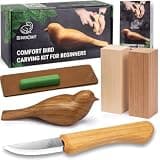 BeaverCraft Wood Carving Kit for Beginners Comfort Bird DIY Whittling Set | 2 Сarving Blocks & Whittling Knife, Leather Strop, Tutorial - DIY Craft Hobby Kit for Adults & Kids, Wood Carving Knife Set