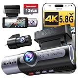 4K Dash Cam Front and Rear, Full HD 3 Channel Dashcam, Free 128GB Memory Card, Built-in 5.8GHz WiFi Built-in GPS, Collision Sensor, Night Vision, 3.16" IPS, 24H Parking Mode(Black)