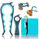 Otstar Jar Openers for Weak Hands, 5 in 1 Bottle Opener for Seniors with Arthritis - Multifunctional Lid Remover Set, Includes Non-slip Rubber Jar Gripper Pad, Wine Opener (Blue and Grey)