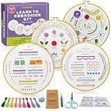 Craftwiz 4-Piece Starter Embroidery Kit for Beginners and Expert with Simple Patterns, Learn 29 Stitches with Hand Embroidery Kit