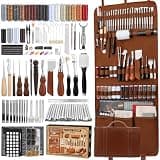 CBHGFEA Leather Working Kit, Leather Working Tools and Crafting Kit with Custom Storage Bag, Engraving, Cutting, Sewing, Stamping, Sanding Supplies for DIY Handicraft Making and Repair