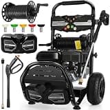 Professional 4200PSI 4GPM 212CC Gas Pressure Washer, 7.0HP Heavy-Duty 3600RPM Commercial Gas Power Washer with 10" Wheels 3000ML Foam Bottle 5 Nozzles 33FT Hose Reel (EPA/CARB/ETL Compliant), GBlack