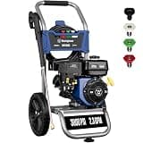 Westinghouse WPX3000 Gas Pressure Washer, 3000 PSI and 2.3 GPM, Spray Gun and Wand, 4 Nozzle Set, for Cars/Fences/Driveways/Homes/Patios/Furniture