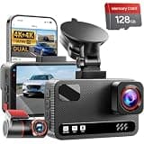 4K+4K Dual Dash Cam Front and Rear, Free 128GB Card, Starlight Night Vision | Dual-Channel Recording, 5.8GHz WiFi, 20MB/s Download Speed, GPS, 3" IPS Screen, Collision Sensor, 24H Parking Mode