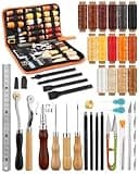 BUTUZE Leather Working Tools, Practical Leather Craft Kit with Waxed Thread Groover Awl Stitching Punch Hole for Leathercraft Beginner or Adults Gifts