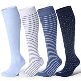 LEVSOX Cotton Compression Socks for Women Men 20-30 mmHg Knee High Cute Support Sock for Flying Nurses Pregnancy