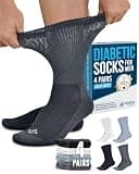 Doctor's Select® Diabetic Socks for Men - 4 Pairs Crew Neuropathy Socks for Men | Black, White, Light Gray, Gray | Diabetic Socks for Men 9-12 | Moisture Management