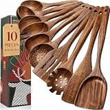Wooden Spoons for Cooking,10 Pcs Natural Teak Wooden Kitchen Utensils Set Wooden Utensils for Cooking Wooden Cooking Utensils Wooden Spatulas for Cooking (10)