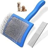 2PCS Slicker Brush for Dogs & Pet Comb,Professional Dog Grooming Brush (Goldendoodles,Poodles,Labradoodles) with Extra Long Pins to Effectively Remove Tangles, Knots and Mats (Blue, Large)