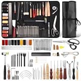 Nicpro 85PCS Leather Tooling Kit Leather Working Tools Kit with Custom Storage Bag, Adults Leather Making Craft Tools Beginner Kit for Stamping Sewing Carving Cutting Punching Leather Working