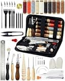 PLANTIONAL Leather Working Tools for Beginners: Professional Leather Craft Kit with Waxed Thread Groover Awl Stitching Punch for Leathercraft Adults Gifts 02