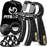 FitBeast Hand Grip Strengthener Workout Kit (5 Pack), 2 Forearm Grip Adjustable Resistance Hand Gripper, Finger Stretcher, Grip Ring & Stress Relief Grip Ball for Athletes, Black
