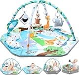 Baby Gym Play Mat, 8-in-1 Tummy Time Mat & Ball Pit with 6 Toys, Washable Baby Activity Play Mat for Visual, Hearing, Sensory, Motor Development, Baby Toys Gift for Toddler Infant 0-3-6-9-12 Months