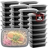 50-Pack Reusable Meal Prep Containers Microwave Safe Food Storage Containers with Lids, 28 oz - 1 Compartment Take Out Disposable Plastic Bento Lunch Box To Go, BPA Free - Dishwasher & Freezer Safe