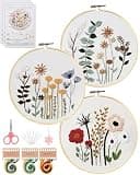 Santune 3 Sets Embroidery Kit,Cross Stitch Kits for Beginners,Needlepoint Kits for Adults with Easy Floral Pattern Hand Crafts,Hoop,Needle,Mothers Day Gifts
