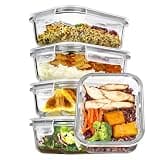 Vtopmart 5Pack 22oz Glass Storage Containers with Lids, Grey | Glass Meal Prep Food Container Sets, Snap Airtight Lid, For Microwave, Oven, Freezer and Dishwasher, BPA Free