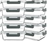 KOMUEE 10 Packs 30 oz Glass Meal Prep Containers,Glass Food Storage Containers with Lids,Airtight Lunch Bento Boxes,Microwave,Freezer and Dishwasher,Gray