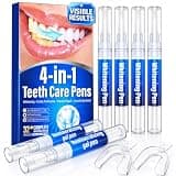 Teeth Whitening Pen Kit - 35% Carbamide Peroxide, Stain Removal, 4 Whitening Pens + 2 Remineralizing Pens, Enamel Repair, Anti-Cavity, Sensitive Teeth Care, 6 x 0.14 fl oz(Mint)