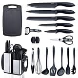 RAXCO Kitchen Utensils Set,18-Piece Cooking Utensils and Knife Set,Black