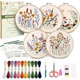 CYANFOUR 5 Pack Beginner Embroidery Kit for Adults with Video & Instruction | Easy to Learn Floral Embroidery Patterns, Includes Multiple Accessories, Gift for Craft Lovers