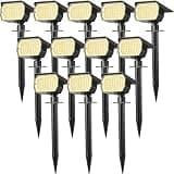 WENATY Solar Spot Lights Outdoor Waterproof IP65, 12 Pack Landscape Spotlights with 46 LEDs, 3 Modes Auto On/Off Solar Powered Flood Lights for Outside Pathway, Yard, Garden, Walkway (Warm White)