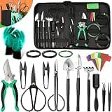 Bonsai Tools Kit- 24 PCS Bonsai Tree Kit Tools for Beginners, Bonsai Tool Set Bonsai Starter Trimming Care Kit Include Pruning Shears, Scissors, PU Leather Bag, Bonsai Pruning Kit for Women & Men