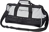 Amazon Basics Durable Wear-Resistant Tool Storage Bag with Adjustable Shoulder Strap, Portable Tool Organizer, 16 in, Black & Grey