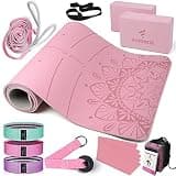 1/3 Yoga Mat Thick, Yoga Set for Beginners (PINK&GREY, 8MM) | Include High Density Mat with Multi-loops Strap, Blocks, Booty Resistance Band Set, Door Anchor, Carring Bag & Strap