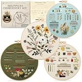 ZenHues Embroidery Kit for Beginners Adults with Level 0 Practice Sampler, 5 Pre-Printed Patterns & Video Tutorials with 7.8" Hoop, Learn 30+ Stitches, DIY Needlework Craft Gift for Women