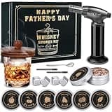 Whiskey Smoker Kit with Torch- 6 Wood Chip Flavors, 4 stainless steel ice cubes - Cocktail Smoker Infuser Kit for Bourbon & Old Fashioned, Birthday Whiskey Gifts for Men, Dad(No Butane, No Glass)