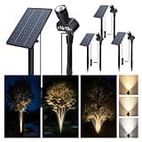 Varmtalys Outdoor Solar Spotlight, Adjustable Angle Landscape Spotlight Waterproof, 2500mAh All Night Separate Panel LED Uplight Dusk to Dawn, 5 Lighting Modes for Outside Patio Wall Path House 4 Pack