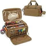 Rexmica 14-Inch Tool Bag with Anti-friction Bottom, Hand Tool Storage Organizer for Men, Tactical Range Bag, Multi-purpose Work Tote for Repairman, Carpenters, Handyman, Khaki